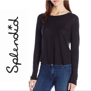 Splendid Black Long Slv Slub Tulip Back Tee NWT XL